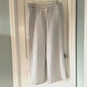 Lane Bryant white, blue & black striped linen blend wide leg pants, size 18/20